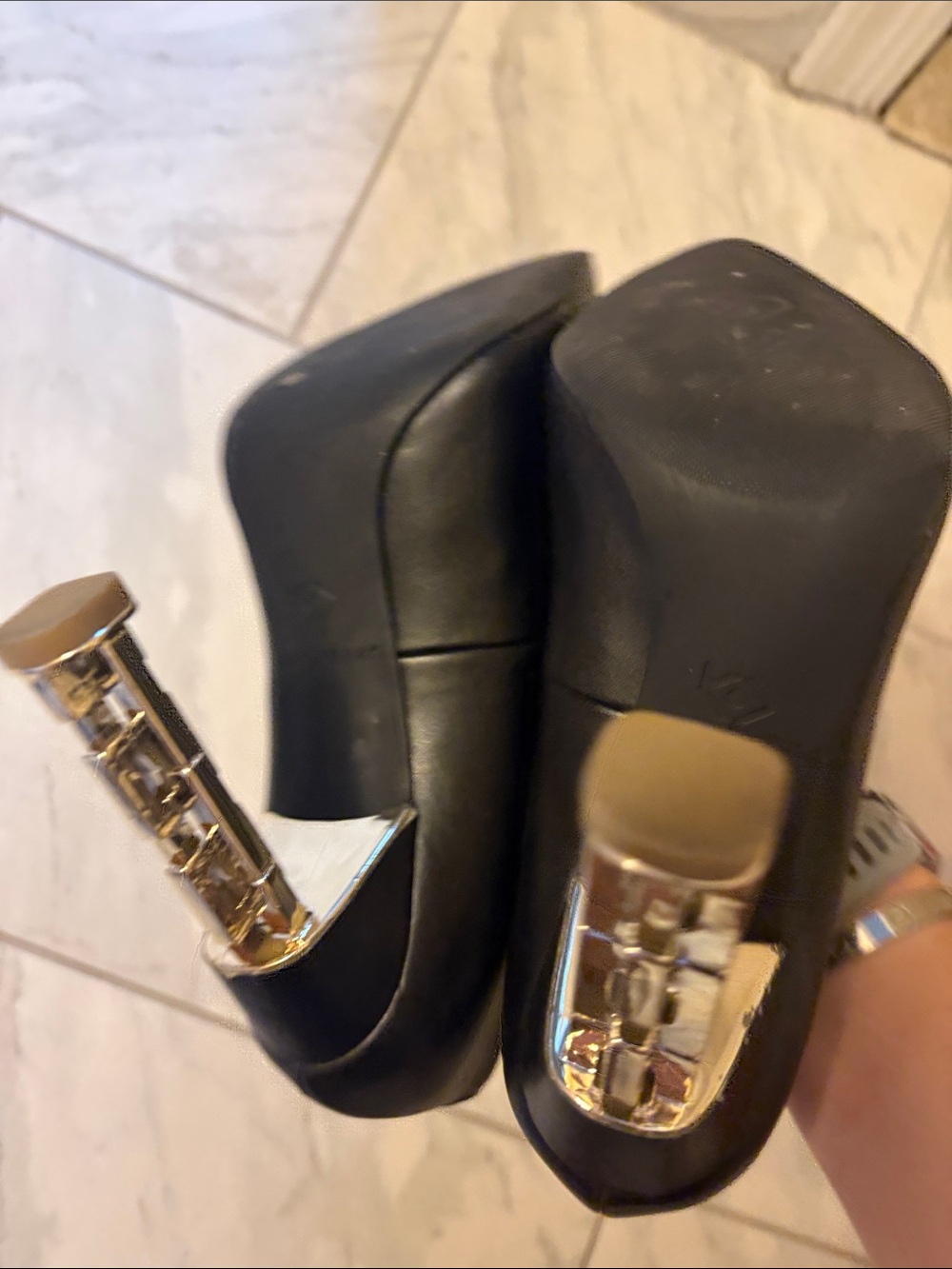 Katy Perry Black Pointed-Toe Pumps with Sculpted Gold Heel - Picture 4 of 6